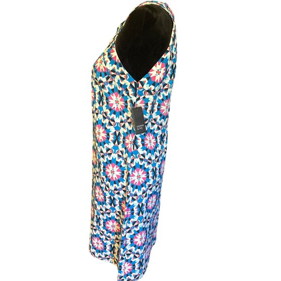 💖Crown & Ivy Womens Geometric Print Sleeveless Dress Button Closure Size Large - Picture 3 of 8